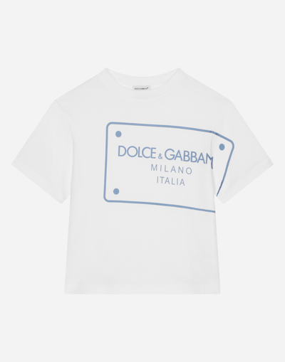 DOLCE & GABBANA JERSEY T-SHIRT WITH LOGO TAG PRINT