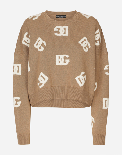 DOLCE & GABBANA CROPPED WOOL SWEATER WITH DG INLAY