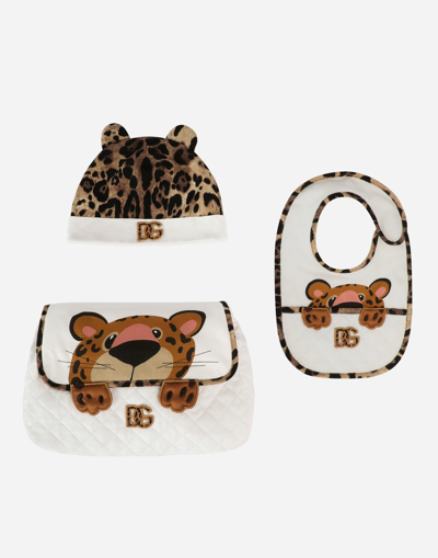 DOLCE & GABBANA 3-PIECE GIFT SET IN BABY LEOPARD-PRINT JERSEY