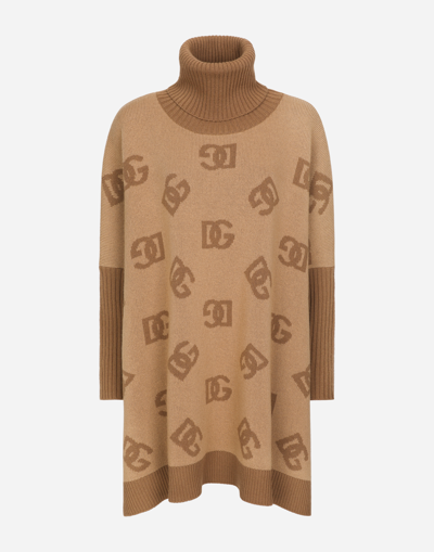 DOLCE & GABBANA SHORT WOOL TURTLE-NECK PONCHO WITH DG INLAY