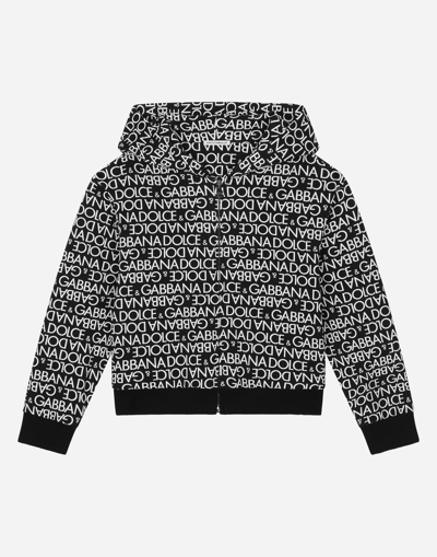 DOLCE & GABBANA ZIP-UP HOODIE WITH ALL-OVER LOGO PRINT