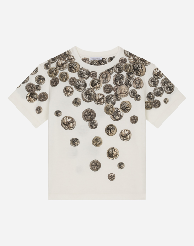 DOLCE & GABBANA SHORT-SLEEVED JERSEY T-SHIRT WITH OMBRÉ COIN PRINT