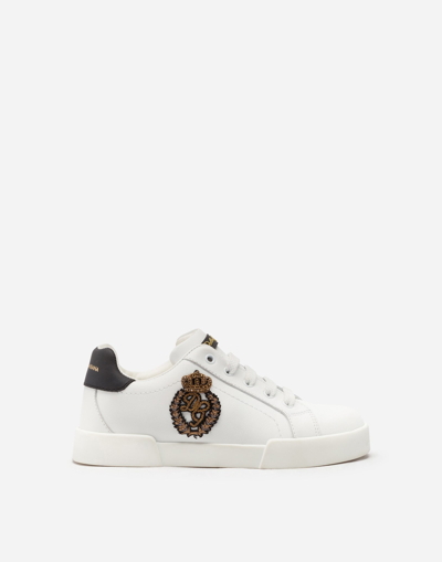 DOLCE & GABBANA PORTOFINO LIGHT SNEAKERS WITH LOGO PATCH IN FRENCH WIRE