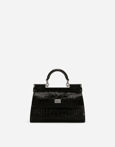 DOLCE & GABBANA SMALL SICILY BAG IN CROCODILE-PRINT CALFSKIN AND PYTHON SKIN