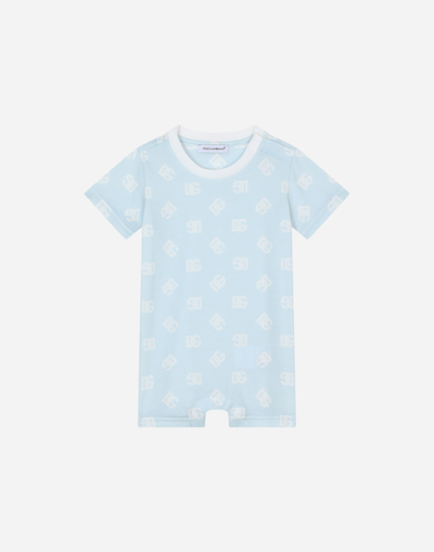 DOLCE & GABBANA JERSEY ROMPER SUIT WITH DG LOGO PRINT
