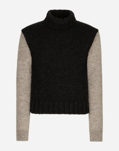 DOLCE & GABBANA TWO-TONE WOOL AND ALPACA TURTLE-NECK SWEATER