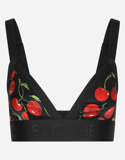 DOLCE & GABBANA CHERRY-PRINT SATIN BRA