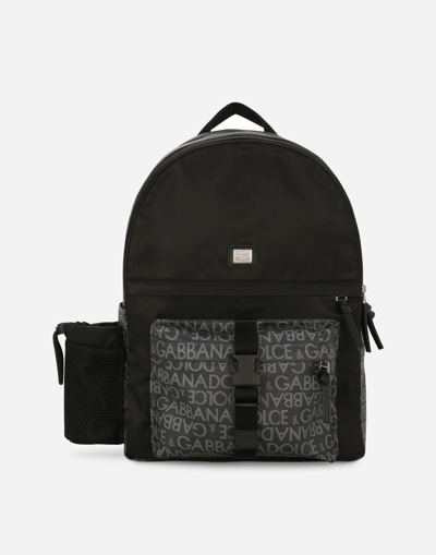 DOLCE & GABBANA NYLON BACKPACK WITH JACQUARD LOGO DETAILS