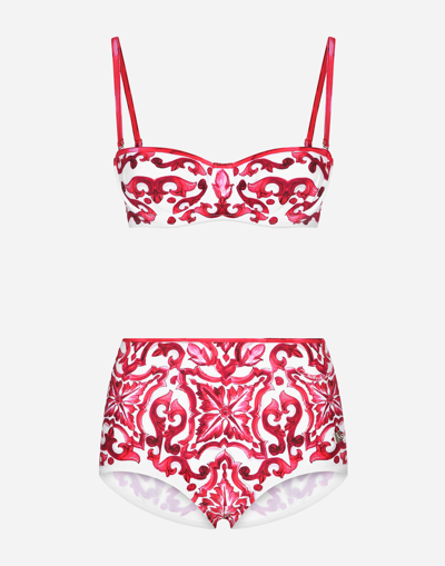 DOLCE & GABBANA MAJOLICA PRINT BALCONETTE BIKINI TOP AND BOTTOMS