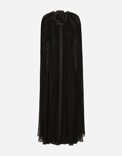 DOLCE & GABBANA SILK CHIFFON CAPE WITH FLOWER APPLIQUÉ