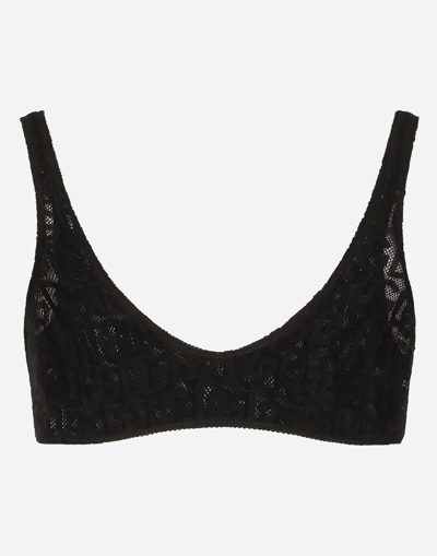 DOLCE & GABBANA TULLE JACQUARD TOP WITH ALL-OVER DG LOGO