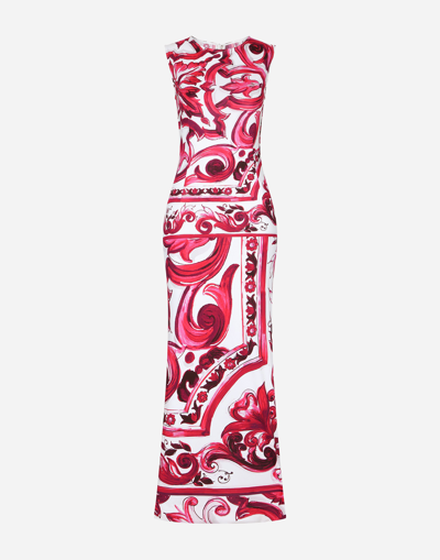 DOLCE & GABBANA LONG MAJOLICA-PRINT ORGANZINE DRESS