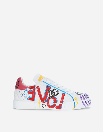 DOLCE & GABBANA CALFSKIN PORTOFINO SNEAKERS WITH LETTERING