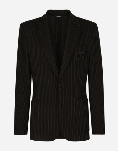 DOLCE & GABBANA PINSTRIPE STRETCH JERSEY PORTOFINO JACKET