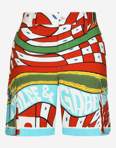 DOLCE & GABBANA CARRETTO-PRINT STRETCH DRILL CARGO SHORTS