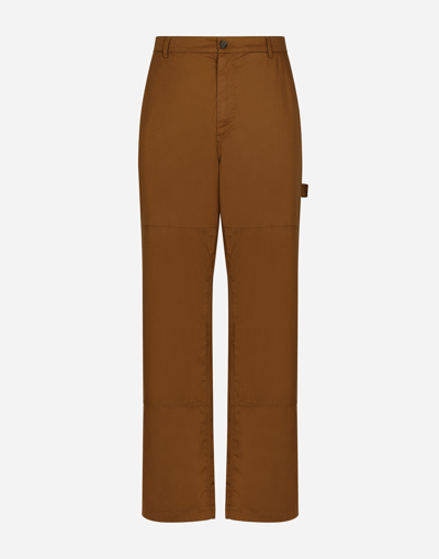 DOLCE & GABBANA STRETCH COTTON WORKER PANTS WITH BRAND PLATE