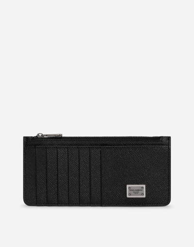 DOLCE & GABBANA CALFSKIN VERTICAL CARD HOLDER WITH LOGO TAG