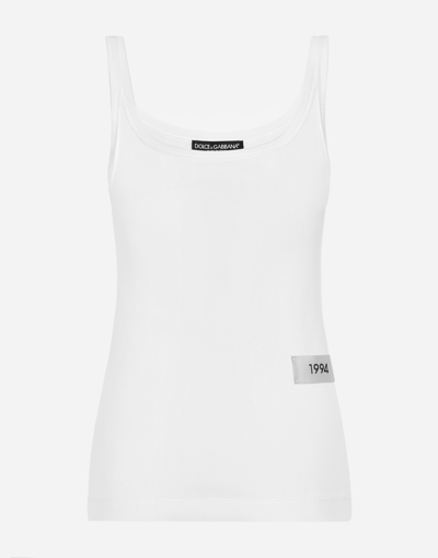 DOLCE & GABBANA KIM DOLCE&GABBANA FINE-RIB COTTON TANK TOP WITH THE RE-EDITION LABEL