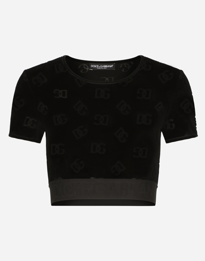 DOLCE & GABBANA FLOCKED JERSEY T-SHIRT WITH ALL-OVER DG LOGO