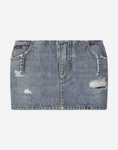 DOLCE & GABBANA DENIM MINI SKIRT WITH RIPS