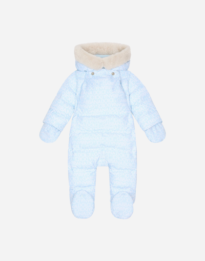 DOLCE & GABBANA PADDED QUILTED NYLON SNOWSUIT WITH ALL-OVER LOGO PRINT