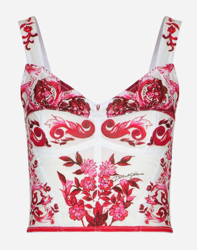DOLCE & GABBANA MAJOLICA-PRINT MARQUISETTE BUSTIER TOP