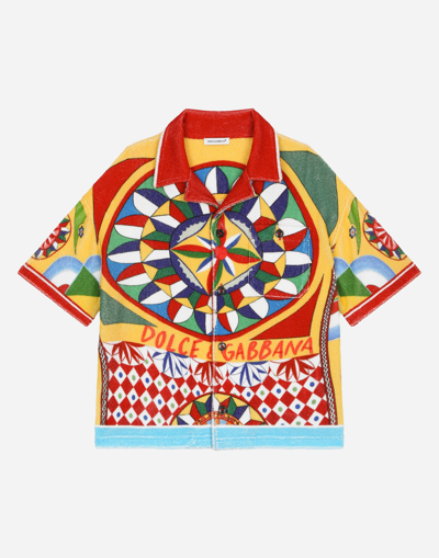 DOLCE & GABBANA SHORT-SLEEVED TERRY SHIRT WITH CARRETTO PRINT