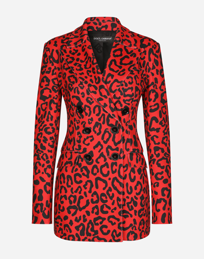 DOLCE & GABBANA DOUBLE-BREASTED BLAZER IN LEOPARD-PRINT JERSEY
