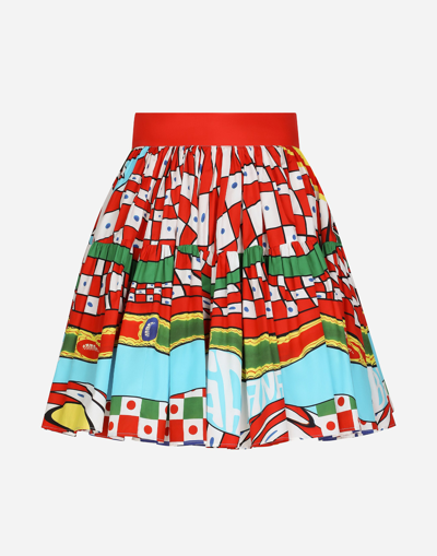 DOLCE & GABBANA SHORT CARRETTO-PRINT POPLIN SKIRT