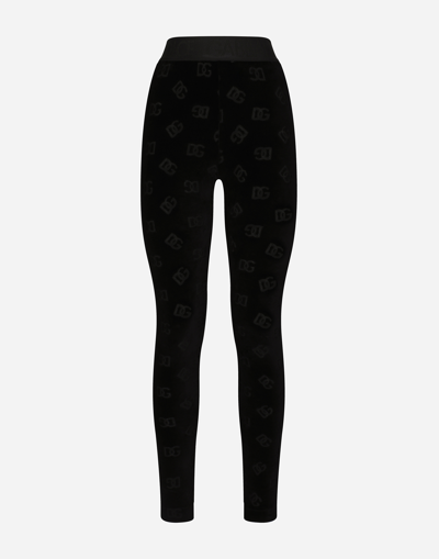 DOLCE & GABBANA FLOCKED JERSEY LEGGINGS WITH ALL-OVER DG LOGO