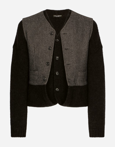 DOLCE & GABBANA LAYERED JERSEY AND PINSTRIPE WOOL VEST