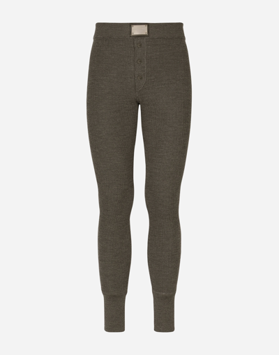 DOLCE & GABBANA WOOL FINE-RIB LEGGINGS WITH LOGO TAG