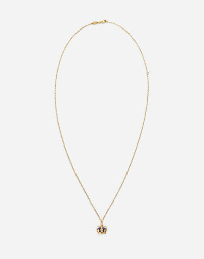 DOLCE & GABBANA CROWN YELLOW GOLD PENDANT WITH LAPIS LAZULI