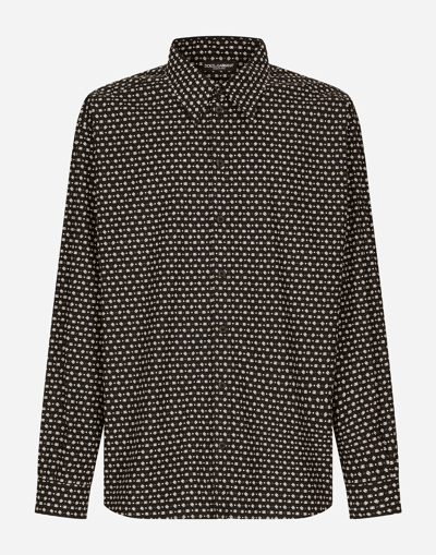 DOLCE & GABBANA OVERSIZE POPLIN SHIRT WITH DG LOGO PRINT