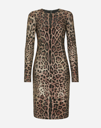 DOLCE & GABBANA LEOPARD-PRINT JERSEY MIDI DRESS WITH FUSIBLE RHINESTONES