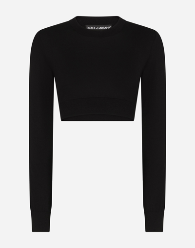 DOLCE & GABBANA CROPPED ROUND-NECK SILK PULLOVER