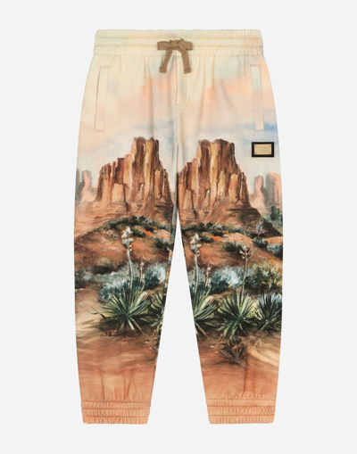 DOLCE & GABBANA COTTON JOGGING PANTS WITH CANYON PRINT AND LOGO TAG