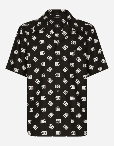 DOLCE & GABBANA COTTON HAWAIIAN SHIRT WITH DG MONOGRAM PRINT