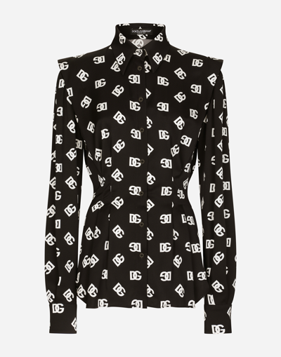 DOLCE & GABBANA CHARMEUSE SHIRT WITH ALL-OVER DG LOGO PRINT