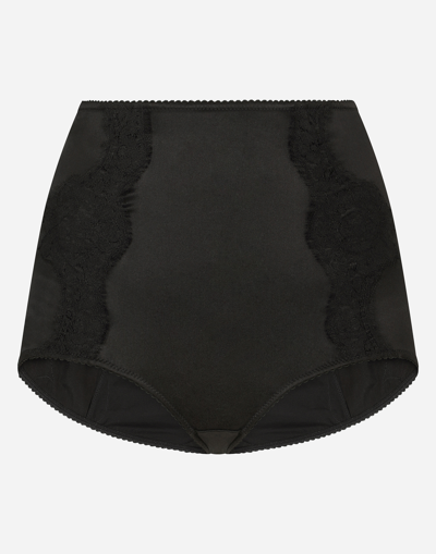 DOLCE & GABBANA SATIN HIGH-WAISTED PANTIES WITH LACE DETAILING