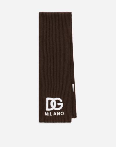 DOLCE & GABBANA FISHERMAN’S RIB KNIT SCARF WITH LOGO EMBROIDERY