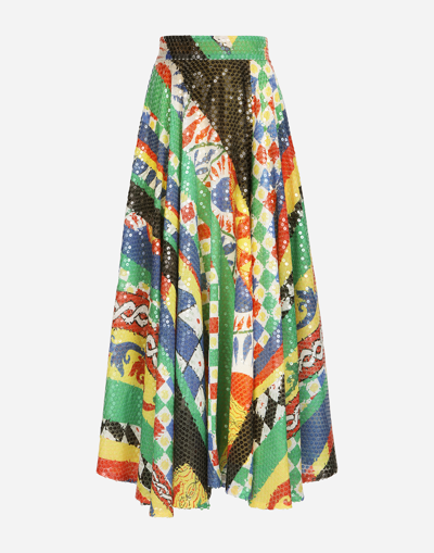 DOLCE & GABBANA LONG SEQUINED CARRETTO-PATTERN SKIRT