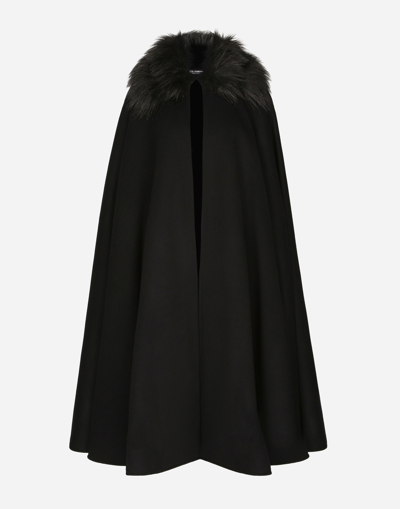 DOLCE & GABBANA CAPE WITH FAUX FUR COLLAR