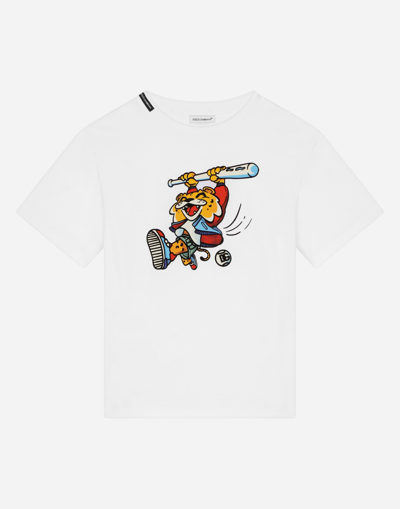 DOLCE & GABBANA SHORT-SLEEVED JERSEY T-SHIRT WITH MASCOT PRINT