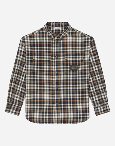 DOLCE & GABBANA COTTON FLANNEL SHIRT WITH LOGO TAG