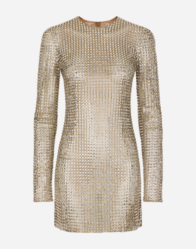 DOLCE & GABBANA SHORT DRESS WITH ALL-OVER RHINESTONE EMBELLISHMENT ON TULLE