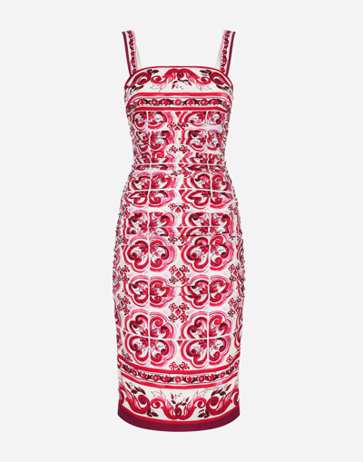 DOLCE & GABBANA MAJOLICA-PRINT CHARMEUSE MIDI DRESS