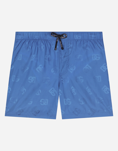 DOLCE & GABBANA NYLON SWIM TRUNKS WITH JACQUARD DG LOGO