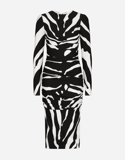 DOLCE & GABBANA ZEBRA-PRINT CADY MIDI DRESS WITH DRAPING