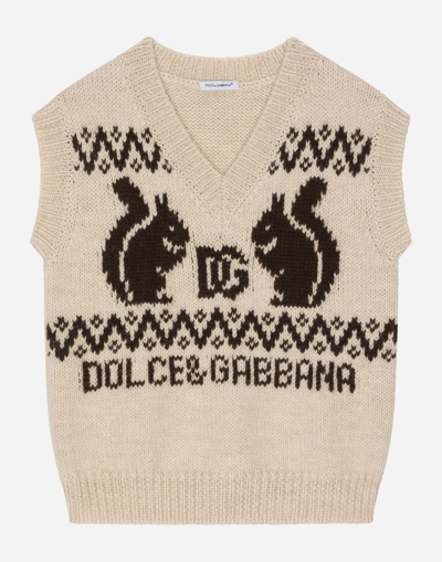 DOLCE & GABBANA WOOL KNIT VEST WITH INTARSIA